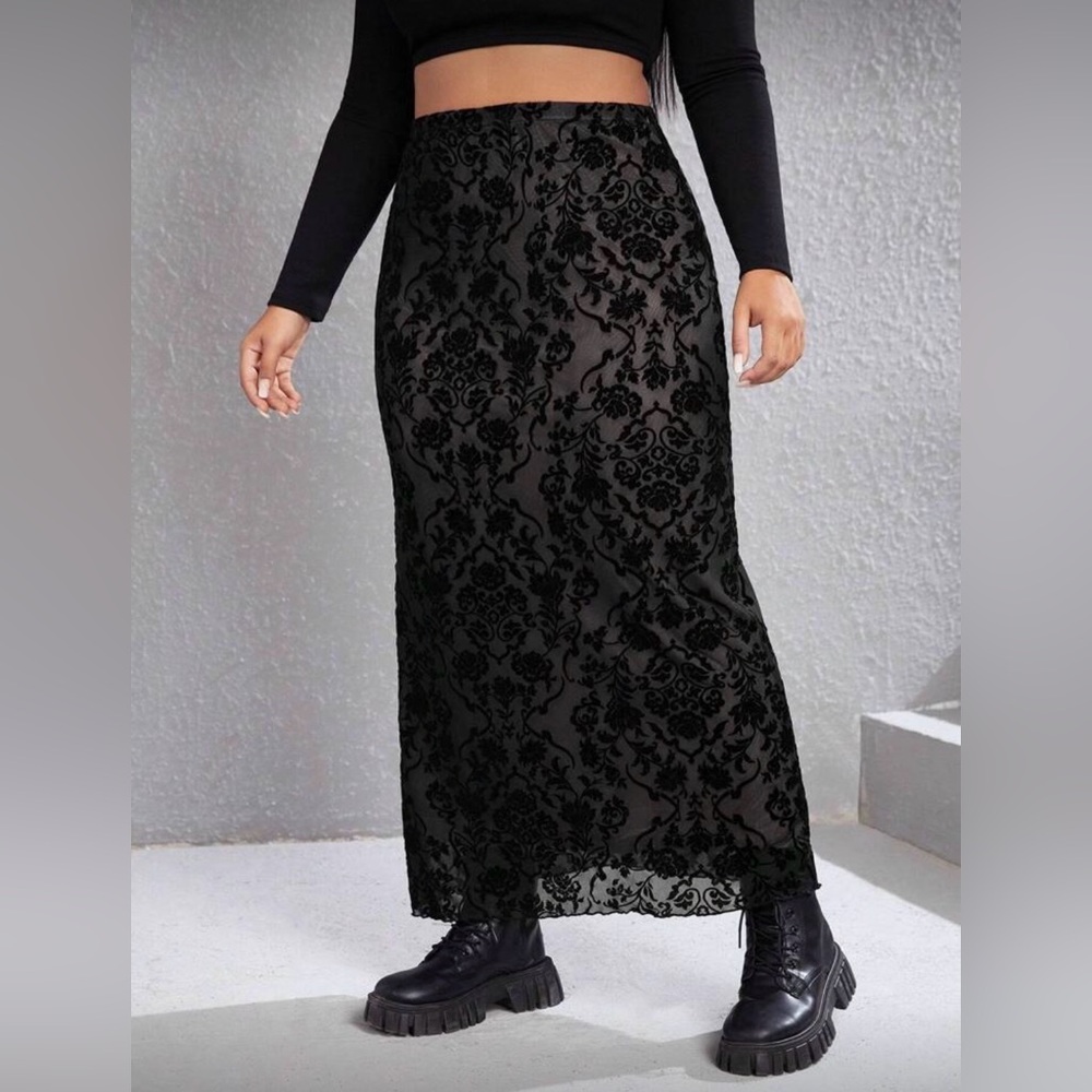 SHEIN Black Floral Mesh Top